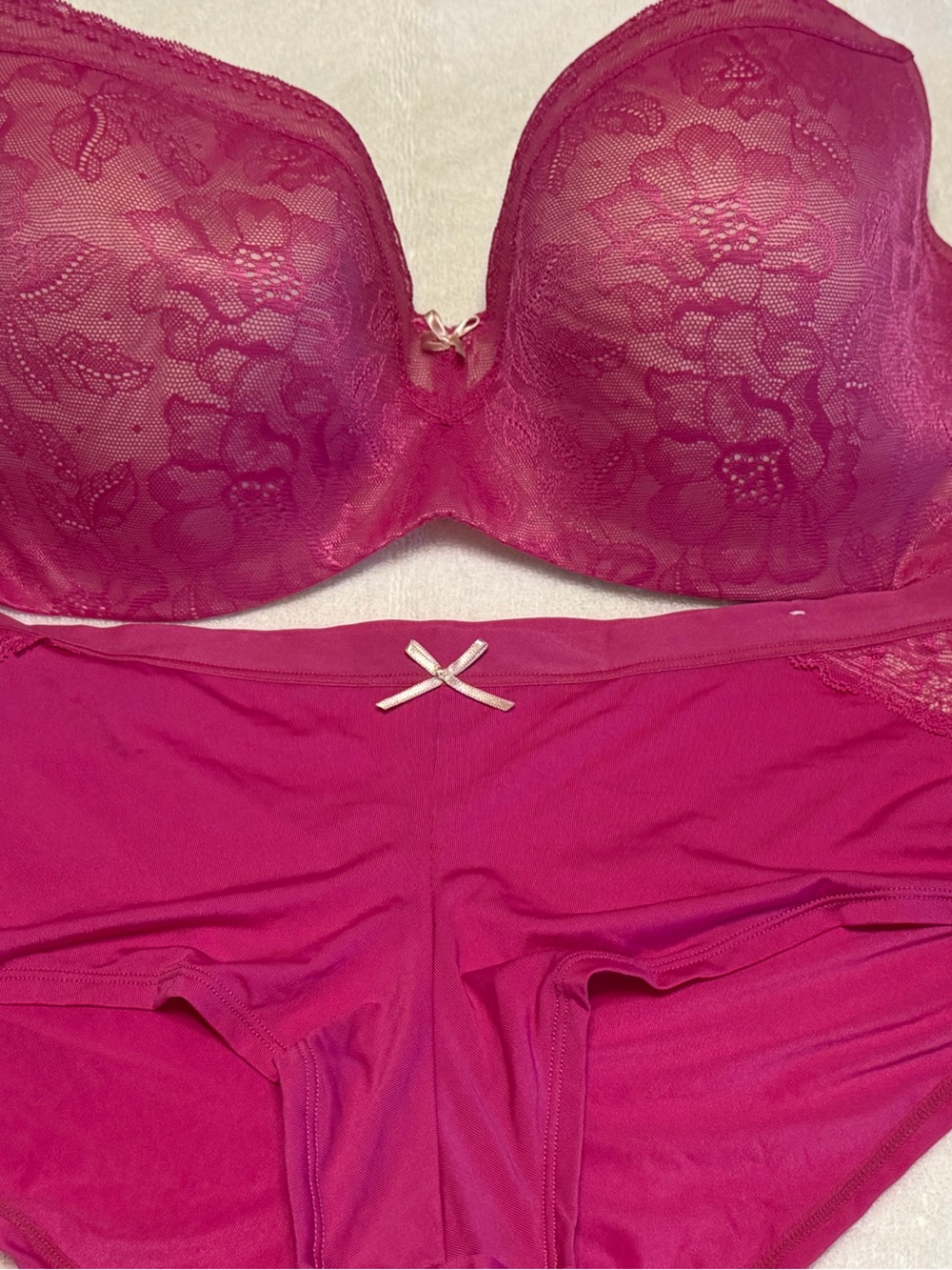 Cacique Lace Cup Bra and Brief Set - Raspberry Pink